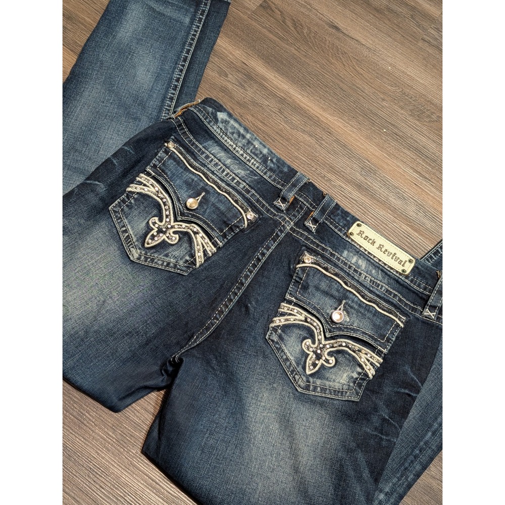 Rock Revival Roslin Calf Skinny Jeans Dark Wash Embellished Rhinestone Mens 34